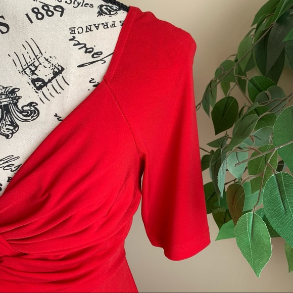 Boston Proper Twist-Front Short Sleeve Fit & Flare Dress Red Sz S - Picture 3 of 15